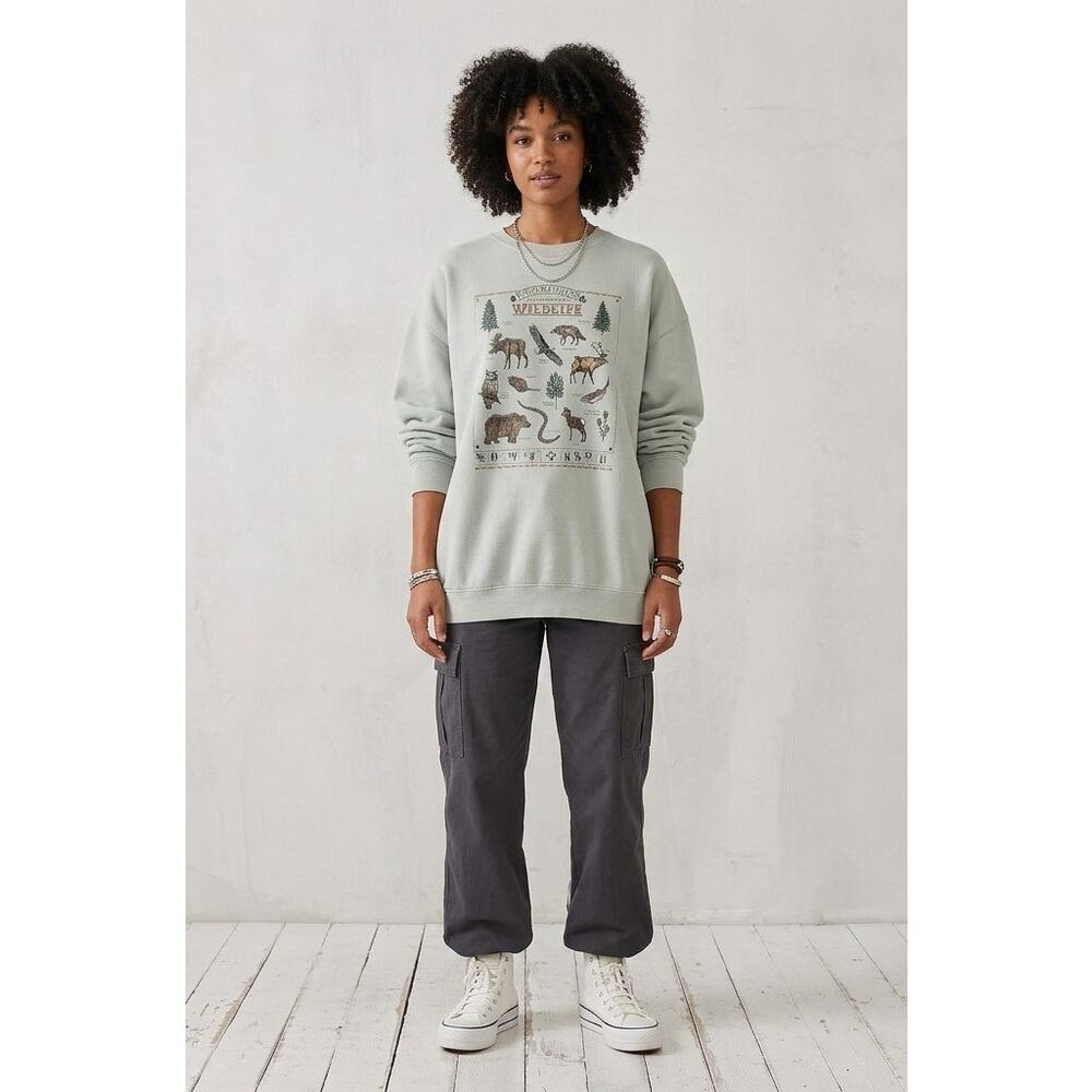 VTG 90s Harborside Graphics Pale Sage Nature Guide Wildlife Sweatshirt L Outdoor
